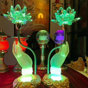 Đèn Lưu Ly Bàn Tay Phật Hoa Sen Pha Le